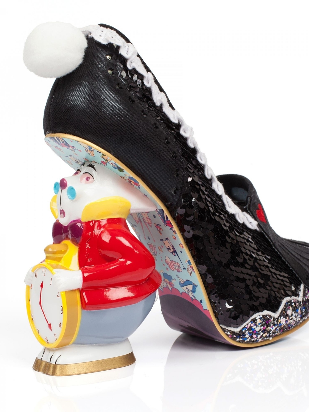 IC Alice In Wonderland Black Sequin Pump with Red Heart and White Trim - Picture 3 of 4